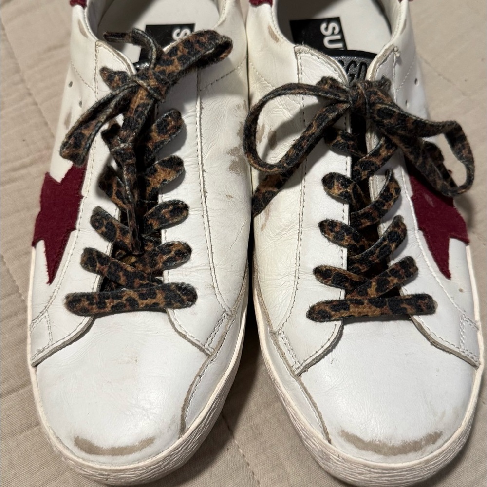 Golden Goose Women's White and Burgundy Sneakers - Picture 2 of 3